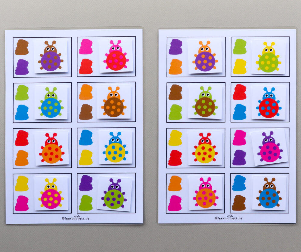 Combikaarten kleuren thema lieveheersbeestjes - leerbubbels
