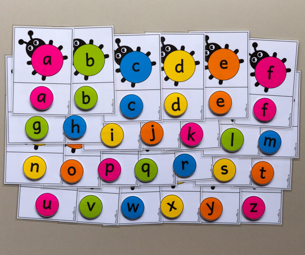 Matchkaarten letters thema lieveheersbeestjes - leerbubbels