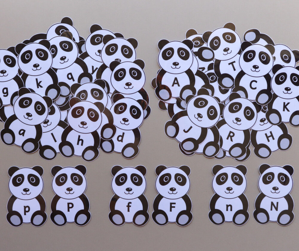 Letterkaartjes pandaberen - leerbubbels