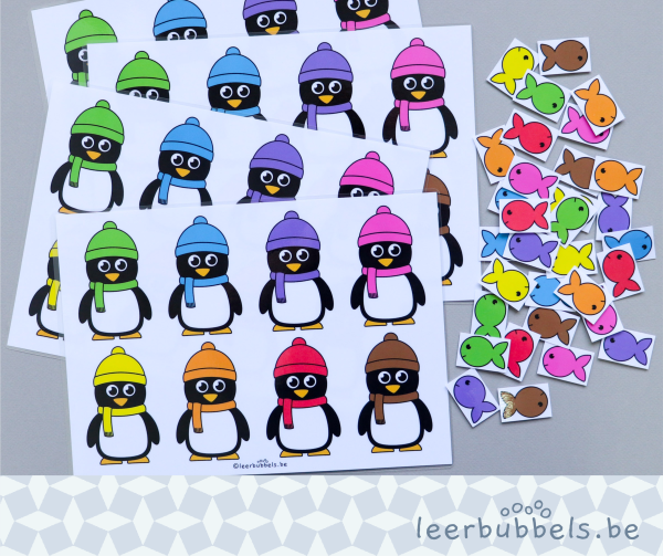 Kleurenspel thema pinguïns leerbubbels