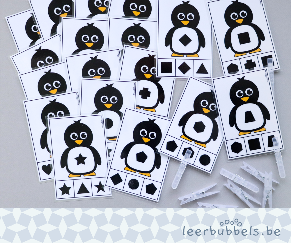 Knijpkaarten vormen thema pinguïns leerbubbels