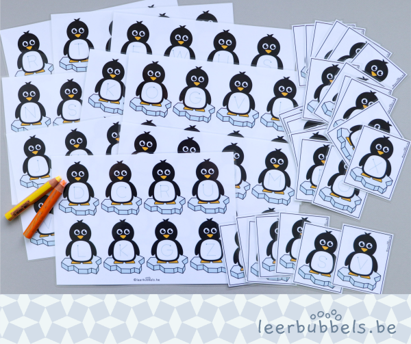 Schrijfbingo hoofdletters thema pinguïns