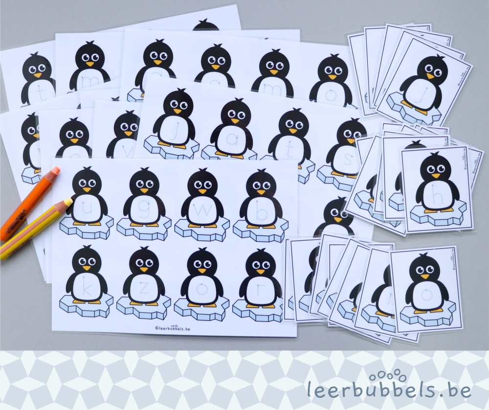 Schrijfbingo kleine letters thema pinguïns
