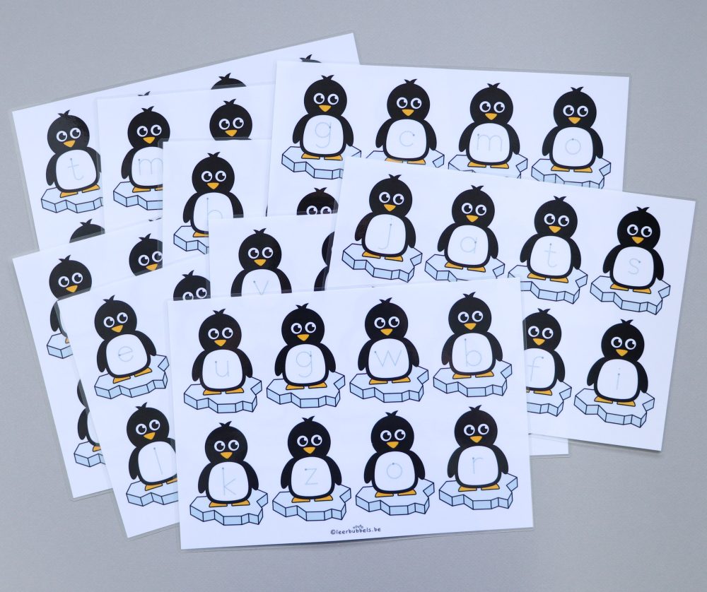 Kleine letters leren schrijven in thema pinguïns