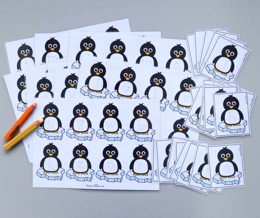 schrijfbingo kleine letters thema pinguïn leerbubbels