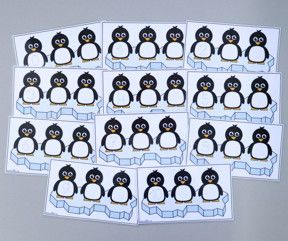 Cijfers leren schrijven thema pinguïns leerbubbels