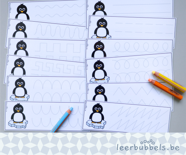 Schrijfkaarten thema pinguïns leerbubbels