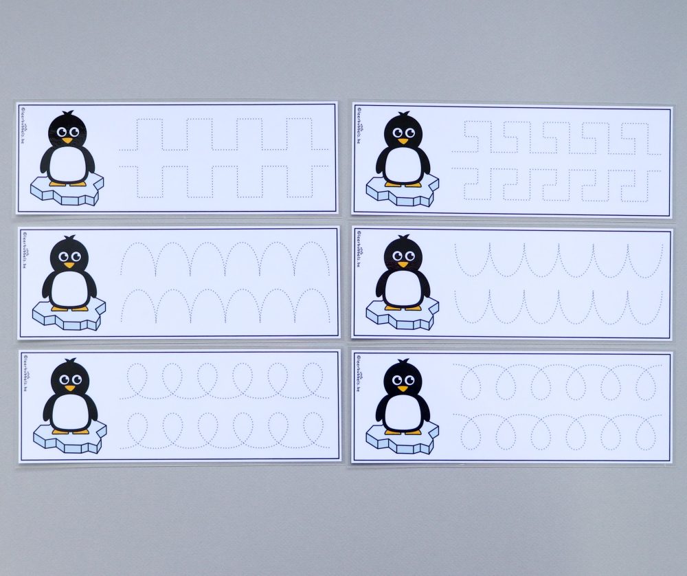 Schrijfkaarten thema pinguïn voor kleuters leerbubbels