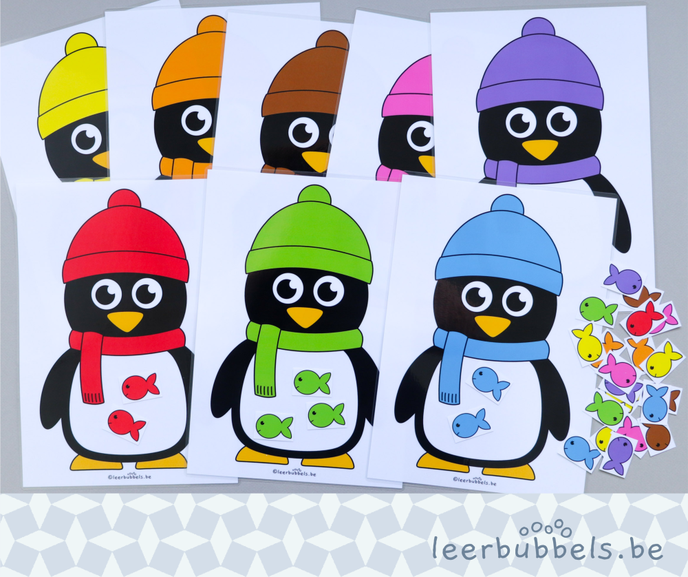 Kleuren sorteren thema pinguïns leerbubbels
