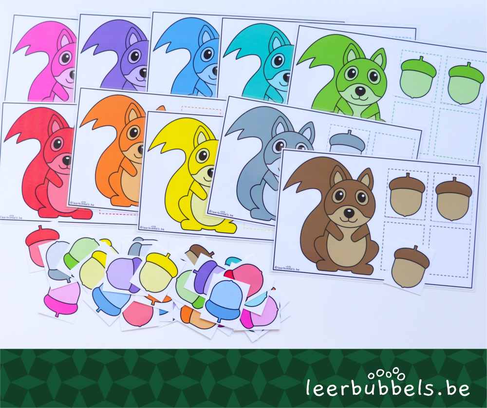 Kleuren sorteren thema eekhoorn - Leerbubbels