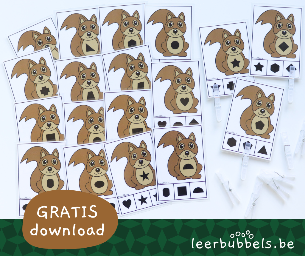 Knijpkaarten vormen thema eekhoorn - gratis bestand - Leerbubbels