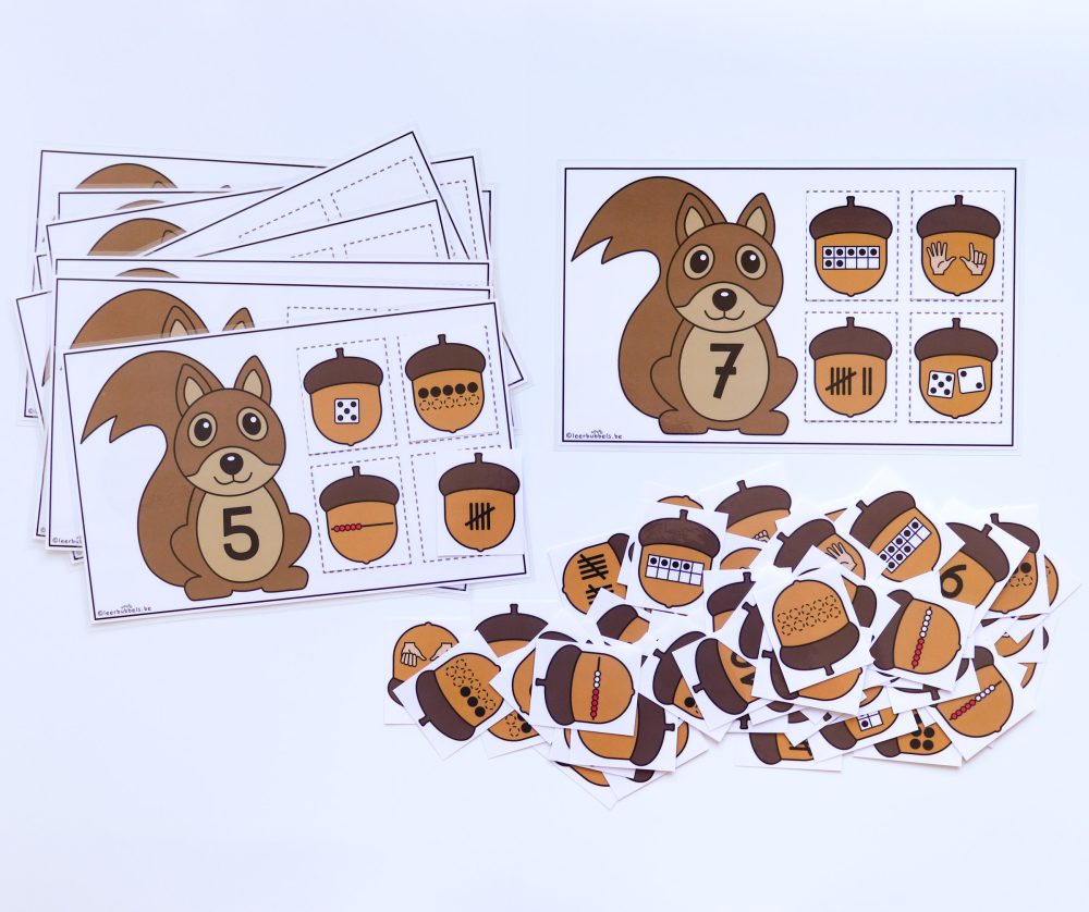 Sorteerspel met getalbeelden ijsbergrekenen thema eekhoorn