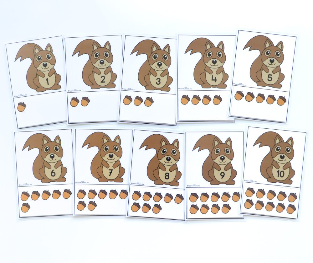 Telkaarten tot 10 met cijfers thema eekhoorn - Leerbubbels