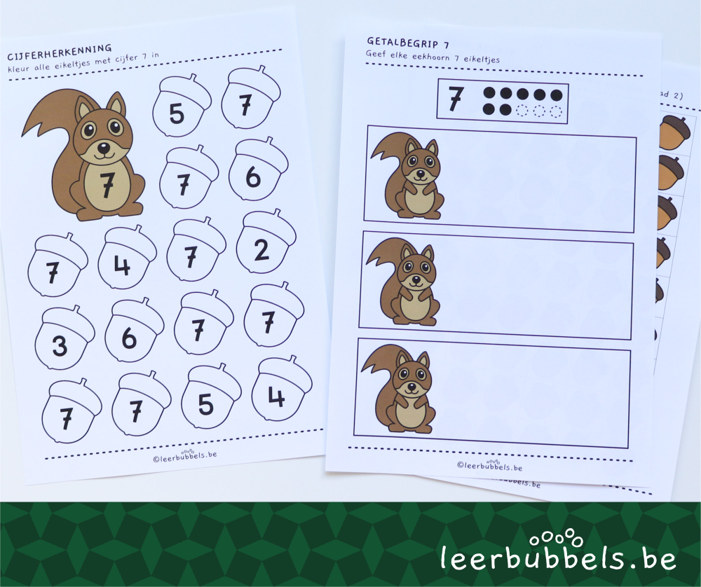 Werkbladen ijsbergrekenen - cijfers leren thema eekhoorn - Leerbubbels