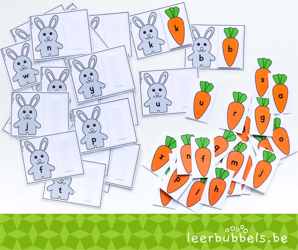 Kleine letters matchen thema konijnen van Leerbubbels