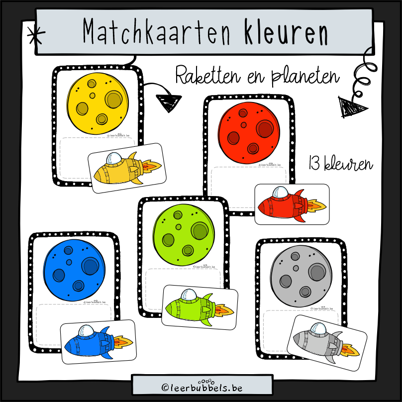 Kleuren matchen thema ruimte - thema raketten en planeten voor de jongste kleuters