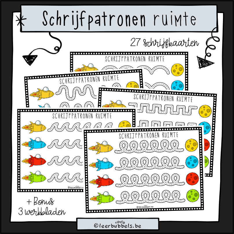 Schrijfpatronen overschrijven thema ruimte voor kleuters en speelleerklas - Leerbubbels