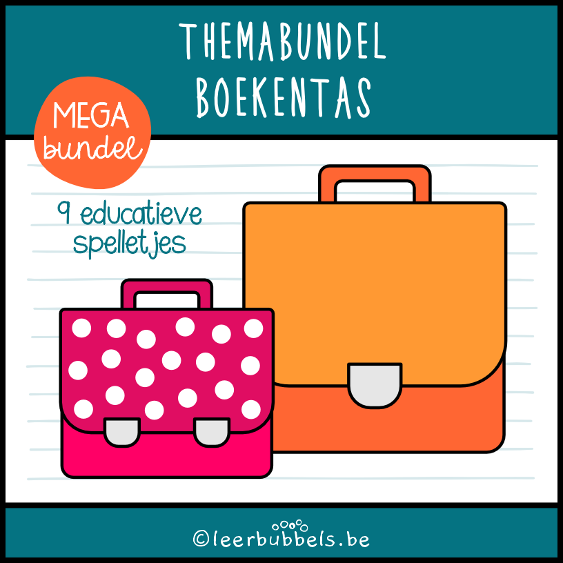 Themabundel boekentas van Leerbubbels - educatieve spelletjes rond het thema naar school voor kleuters en speelleerklas