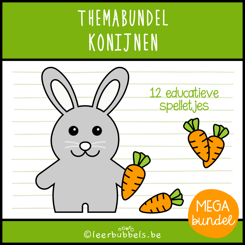 Themabundel konijnen van Leerbubbels - educatieve spelletjes rond het thema konijnen of Pasen voor kleuters en speelleerklas