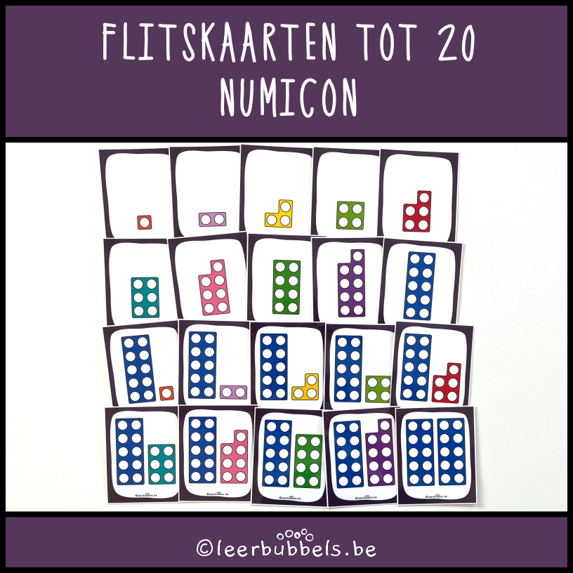 Flitskaarten tot 20 met numicon van Leerblokjes