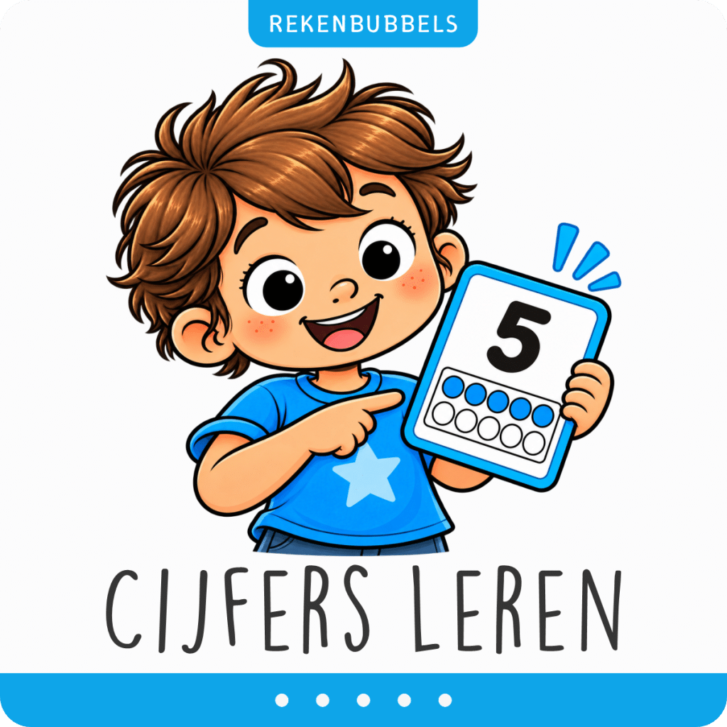 Jongen met cijferkaart en getalbeeld – cijfers leren