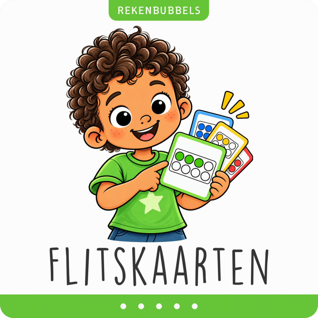 Jongen met flitskaarten met verschillende getalbeelden