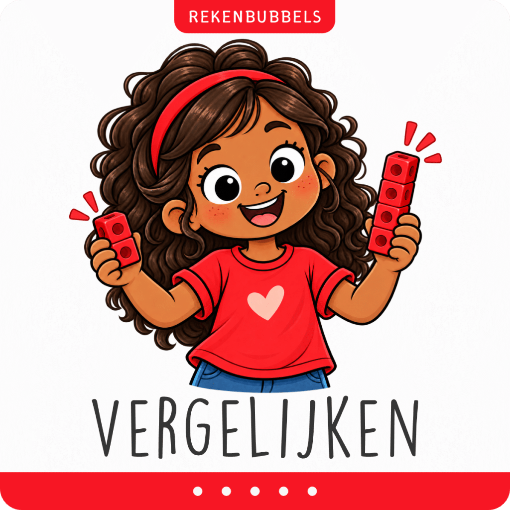 Meisje vergelijkt twee hoeveelheden met klikblokjes